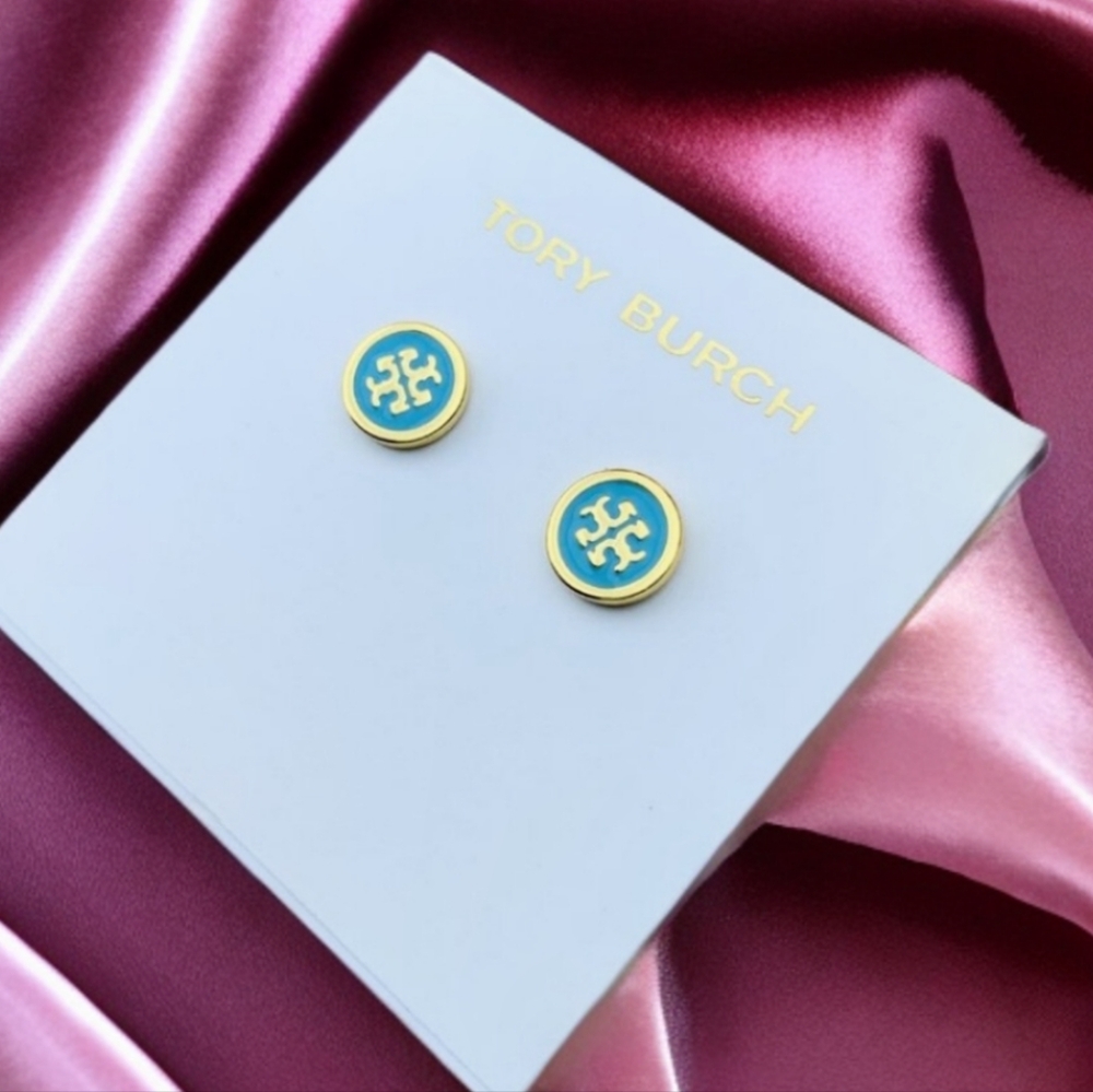 Tory Burch Tiffany Blue Lacquered Logo Studs